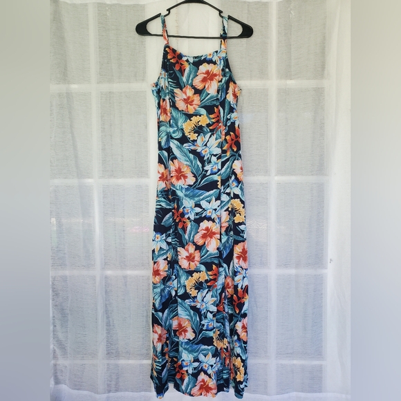 Pre-Owned Old Navy Womens Medium Fit & Flare Maxi Sundress Tropical/Floral - Picture 1 of 13